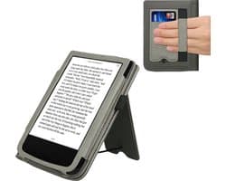 kwmobile e-reader hoesje geschikt voor Pocketbook Touch Lux 4/5/Touch HD 3/Color (2020)/ Vivlio Lux 5 hoes - E reader flip case van kunstleer - Ereader cover met stand - Brushed Hart design in grijs