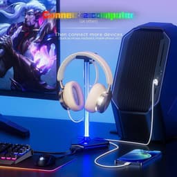 Hoofdtelefoon Stand - Headset Houder - Gaming Bureau - Met RGB Verlichting - 14 x 9.9 x 25 cm - Regenboog — thumbnail 4