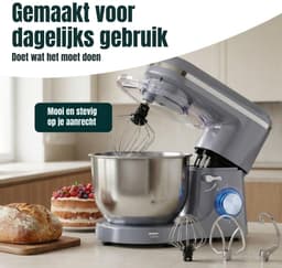 RONN® Mixer met Mengkom - Keukenmachine - Mixer - 6 Liter Mengkom - Grijs - 39cm x 24cm x 32cm — thumbnail 3