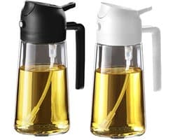 Gigicial Olijfoliedispenser - Olijfoliedispenser - 2-in-1 spray- en schenkfunctie - 2 stuks - Geschikt voor airfryers en salades, zwart/wit
