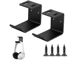 2 Stuks Hoofdtelefoonhouders Wandmontage met Kabelbeheer - Ruimtebesparend & Stevig - Voor Draadloze en Bedrade Hoofdtelefoons - Zwart
