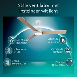 Philips Civx Plafondventilator met LED-lamp - 3 Bladen - Diameter: 132cm - Drie tinten wit licht (3000K / 4300K / 6500K) - Dimbaar tot 10% - Afstandsbediening - Wit of Licht hout - 2500 Lumen — thumbnail 5