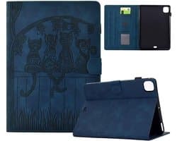 Beschermhoes iPad Air 11 2025 2024 Pro 11 2021 2020 Kat Silhouet Patroon PU Leer Folio Blauw