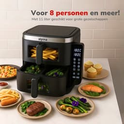 alpina Dubbele Airfryer XXL - 2 x 5.5L Manden - Heteluchtfriteuse 11 Liter - 12 Programma's - 2800 W - Zwart — thumbnail 10