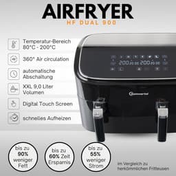 Heteluchtfriteuse Dubbele Kamer - Airfryer Twee Manden - Gelijk Twee Gerechten - 9 Liter Capaciteit - 37x42x31 cm - Zwart — thumbnail 5