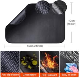 Hittebestendige matten - 60*40cm - Siliconen aanrechtbeschermer - Vuurvaste onderlegger - Hittebeschermingsmat - Dikke aanrechtbeschermer - Antislipglasvezel - Voor airfryer, koffiezetapparaat, broodrooster - Zwart — thumbnail 11