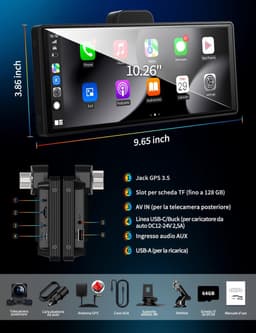 Draagbaar Carplay Display – Auto Multimedia Systeem – Android Auto Unit – Touchscreen Navigatie – Mirror Link – 10,26 Inch IPS HD – 4K Dashcam Voorzijde – 1080p Achteruitrijcamera — thumbnail 4