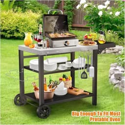 Grill Tafel - Buitenkeuken Trolley - Pizza Oven - Drie Plank Opslag - Verrijdbaar Ontwerp — thumbnail 2