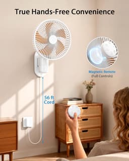Wandventilator - Kleine ventilator - Ruimte koeling - Met licht en afstandsbediening - 25 cm diameter - Wit — thumbnail 4