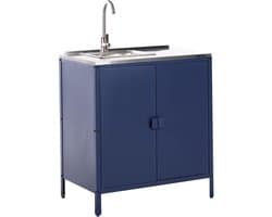 Buitenkeuken Kast - Tuin Keukenunit - Buiten Koken - Inclusief Spoelbak - 80x50x90 cm - Blauw