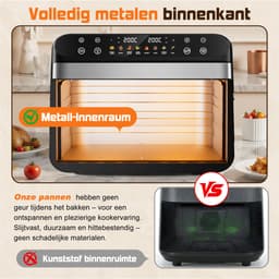 Fukstern Dubbele Airfryer XXL–11L 2500W–Tot 6 Personen-Dubbele Mand–30°C tot 200°C Instelbaar–8 Voorgeprogrammeerde Functies–Zilver — thumbnail 5