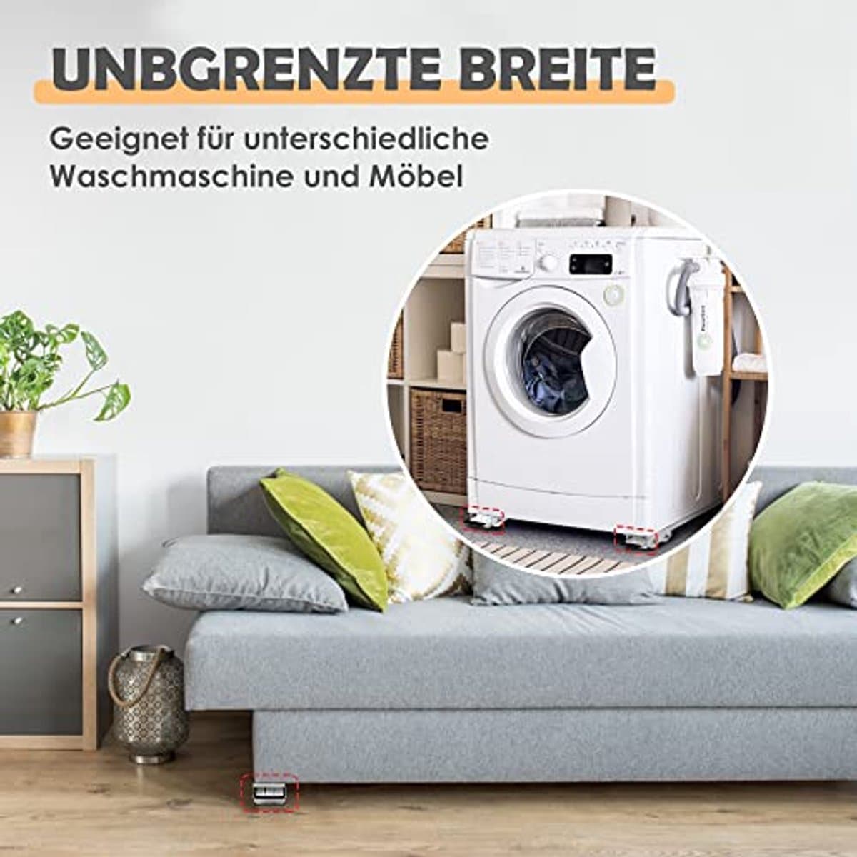 Set van 2 wasmachine-onderstellen met wielen, 300 kg draagkracht, meubelroller met remmen, ideaal voor vervoer van wasmachine, koelkast, droger, vaatwasser en meer — afbeelding 1
