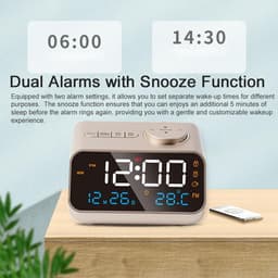 Digitale Wekkerradio - Wekkers digitaal - Klokradio - Multifunctionele Wekkerradio - FM Radio - Temperatuur Vochtigheid Display - Spraakbesturing - Snooze Functie - LED Display - Instelbare Helderheid - Wit - Binnenklimaat Bewaking — thumbnail 5