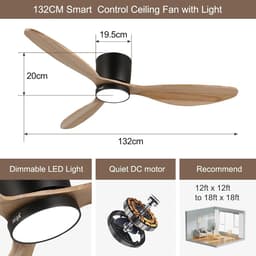Plafondventilator met LED-lamp en afstandsbediening - Stille ventilator met omkeerbare functie en 6 snelheden — thumbnail 5