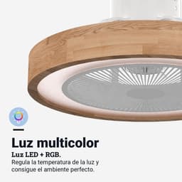 Plafondventilator met Multicolor LED en Wifi, Dimbaar Licht met Houten Afwerking — thumbnail 5