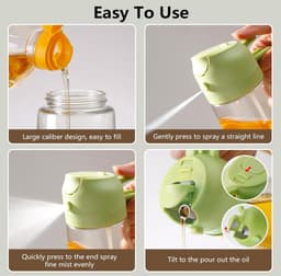 2-pack - 470 ml oliesprayflessen - Keukengerei - Herbruikbaar - Vaatwasmachinebestendig - Glazen oliespray voor airfryers en salades - (Donkergroen en gebroken wit) — thumbnail 2