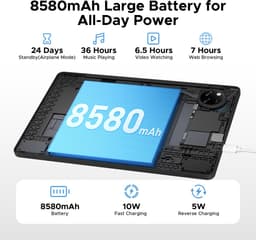 DOOGEE Tab A9 Pro+ Android 15-tablet met toetsenbord 11-inch scherm + 90 Hz verversingssnelheid 6 GB RAM + 128 GB opslagruimte 8580 mAh-batterij Octa-Core T7200-processor 13 MP-camera,Zwart — thumbnail 3
