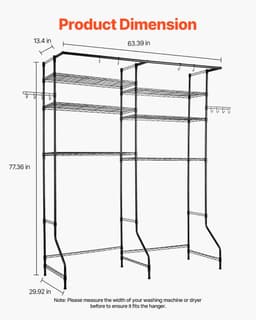 Azomor® Zeslaagse opbergrek voor wasmachine en droger met verstelbare planken — thumbnail 5
