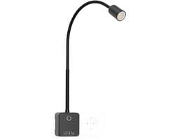 Dimbare LED Leeslamp met Stekker en USB Oplaadpoorten voor aan het Bed