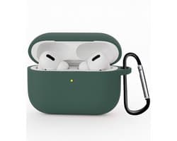 Hoesje - Geschikt voor Apple Airpods Pro 3 - Siliconen Hoes met Clip - Silicone Case Cover - Donkergroen