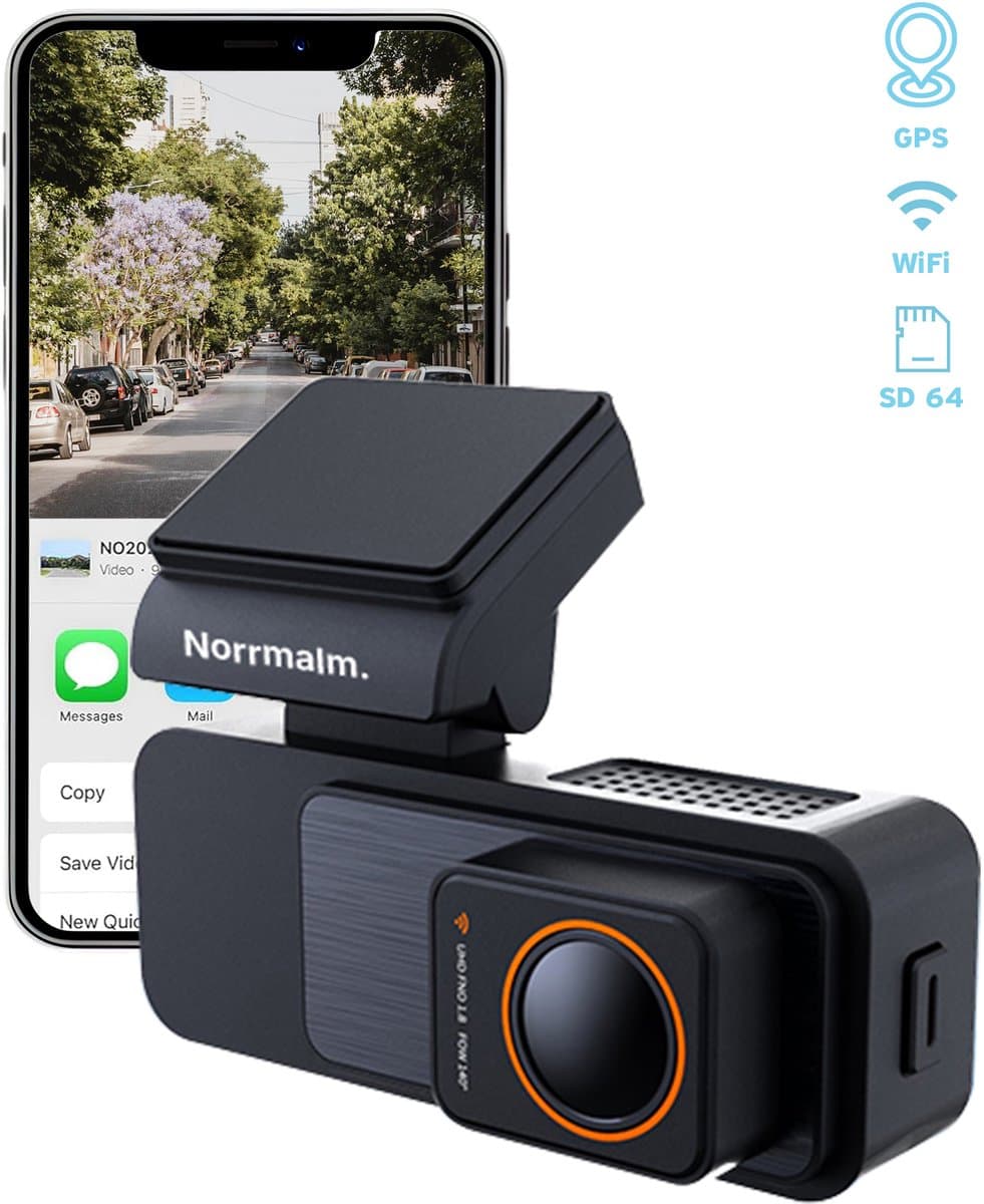 Norrmalm® Dashcam voor auto - 4K - WIFI - App (iOS & Android) - 64GB SD-Kart - Voor & achter camera - G-sensor - Loop opname - Zwart — afbeelding 1
