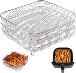 Vierkante Drie-laags Stapelbare Airfryer Rack - 304 RVS Kookrack - Capaciteit Uitbreiden - Gelijkmatig Verwarmen — thumbnail 1