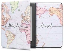 kwmobile e-reader hoesje geschikt voor Kobo Glo HD / Touch 2.0 hoes - E reader flip case met magnetische sluiting - Ereader cover - Travel Wereldkaart design in zwart / meerkleurig