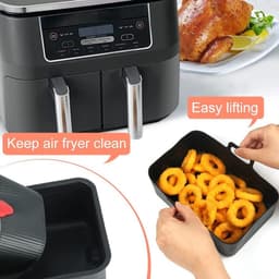 Allecto Premium - Siliconen Air Fryer Liners voor grote Air Fryer Accessoires - Herbruikbaar - Geschikt voor Ninja, Tower, Instant Vortex, Salter, EMtronics - 2 stuks - Zwart - 9L/9.5L Dual Air Fryer. — thumbnail 3