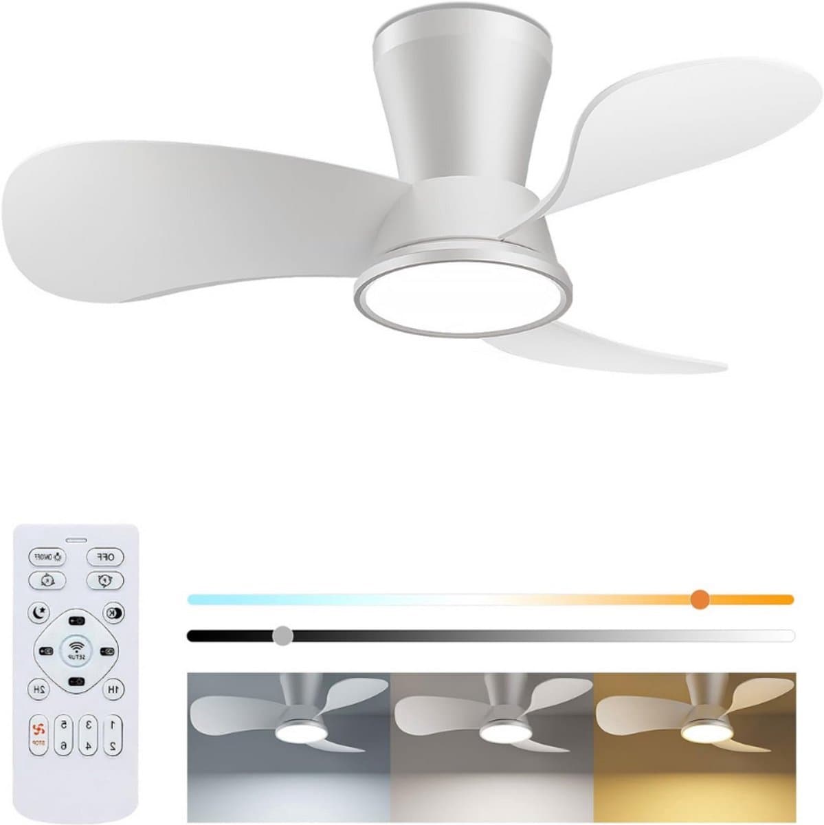 Thuys – Stille Plafondventilator – Met Verlichting – 30 dB – 76 Cm Diameter – Groot Luchtvolume – Afstandsbediening – Timerfunctie — afbeelding 1
