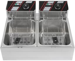 Elektrische Friteuse - Dubbele Tank - Dompel Frituurpan - Professionele Frituurmachine - Roestvrijstaal - 2 x 6L Capaciteit - 2 x 2500W Vermogen - Temperatuurregeling - Voor Friet, Snacks, Kip, Garnalen - Horeca & Thuisgebruik — thumbnail 1