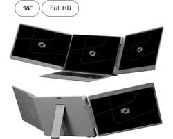 Screenmate® Flip Portable Monitor 14” - Draagbare Monitor met Beschermhoes - Extra Scherm Laptop - Draagbaar Beeldscherm - Grijs