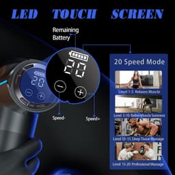 Massagepistool, Deep Tissue Massagepistool, Stille elektrische percussiemassager, Draagbare elektrische spiermassager met draagtas, 20 snelheden en LED-display, Grijs — thumbnail 5