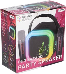 PartyFunLights Mini duo karaoke set party speaker - met twee microfoons zwart - Discoverlichting - Draadloos - Voor volwassenen en kinderen — thumbnail 5