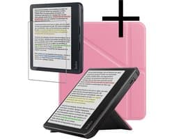 Hoes Geschikt voor Kobo Libra Colour Hoesje Bookcase Cover Book Case Hoes Sleepcover Met Screenprotector - Roze