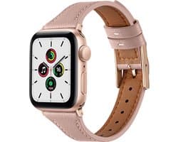 By Qubix - Geschikt voor Apple Watch Leren bandje - 38mm - 40mm - 41mm - Lichtroze - Compatible Apple watch bandje - smartwatch bandje - leder leren