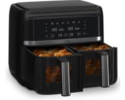 Klarstein heteluchtfriteuse, airfryer met 2 kamers, 2850 W compacte heteluchtfriteuse, 7,6 L luchtfriteuse met touch bediening, timer, voorverwarmen, 6 modi, grote heteluchtfriteuse, air fryer XL