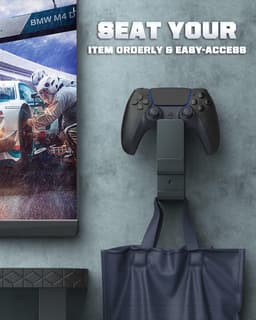 Dubbele controllerhouder en koptelefoonhanger voor gameconsoles en pc - wandhouder voor headsets - zwart — thumbnail 4