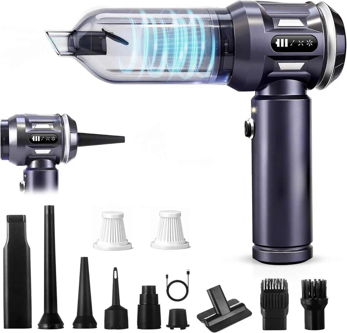 NETTLIFE - Kruimelzuiger - Handstofzuiger - Accu Mini Stofzuiger Draadloos - 25000Pa - 4-in-1 Autostoofzuiger - 3 standen - Draagbare stofzuiger - voor auto Huishouden Dierenharen - grijs — afbeelding 1