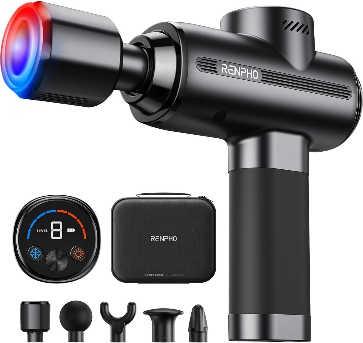 RENPHO Active Thermacool Massage Gun - Warmte- & Koudetherapie - Krachtige Percussie Massage - 5 Massagekoppen - Stil & Oplaadbaar - Spierherstel & Ontspanning — afbeelding 1
