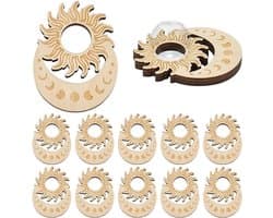 12pcs Houten Crystal Ball Holders - Sun Moon Sphere Stand - 16.5mm Hole Mini Crystal Display Holder - Sphere Display Stands Base voor Home Decor - Natuursteen Gemstone Showcase - 66.5x49cm