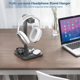 2-in-1 Desk Headphone Stand with Phone Holder - Rotating Non-Slip Organizer for All Headphone Sizes — thumbnail 4