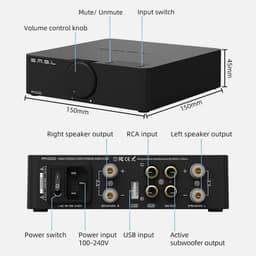 Stereo HiFi Versterker met 2x80W, Infineon Chip, USB en Bluetooth 5.0 — thumbnail 3