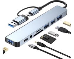 usb c hub - docking station laptop - 8 in 1 USB Extender Met 4 USB Port 1 USBC Jack TF/SD Card Reader 3.5mm Audio Output, MacBook Pro/iPad Pro/iPhone 17 /16 /15/Laptop/Galaxy/ XPS, Surface, PC/Laptop/Tablet Accessories