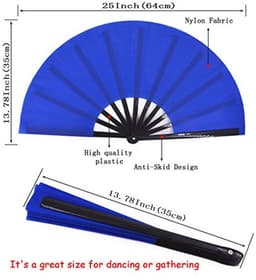 Grote Opvouwbare Ventilator - Chinese en Japanse Stijl Handventilator voor Vrouwen - Perfect als Cadeau en voor Dansen - Blauw — thumbnail 4