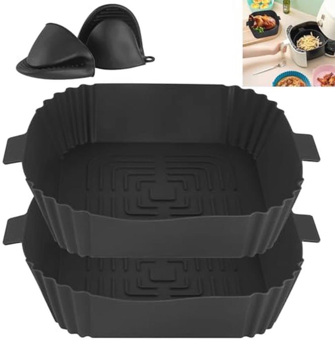 Silicone Bakvorm voor Airfryer - 2 Stuks Herbruikbare Siliconen Mallen met Ovenwant voor Airfryer, Magnetron en Oven — afbeelding 1