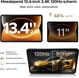 Aorlym P13 Pro - Tablet - 12 GB RAM + 256 GB ROM (2 TB/TF) - 13,4 inch tablet FHD+ 120 Hz - Android 16 - UNISOC T7280 - 12000 mAh - 4G LTE - Wi-Fi 5 - Bluetooth 5.0 - Inclusief toetsenbord, muis, Stylus en hoesje - Dubbele luidsprekers - Grijs — thumbnail 9