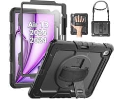 Schokbestendige iPad Air Hoes - 360° Draaibare Standaard, Schermbeschermer, Pennenhouder, Handriem en Schouderband - Zwart