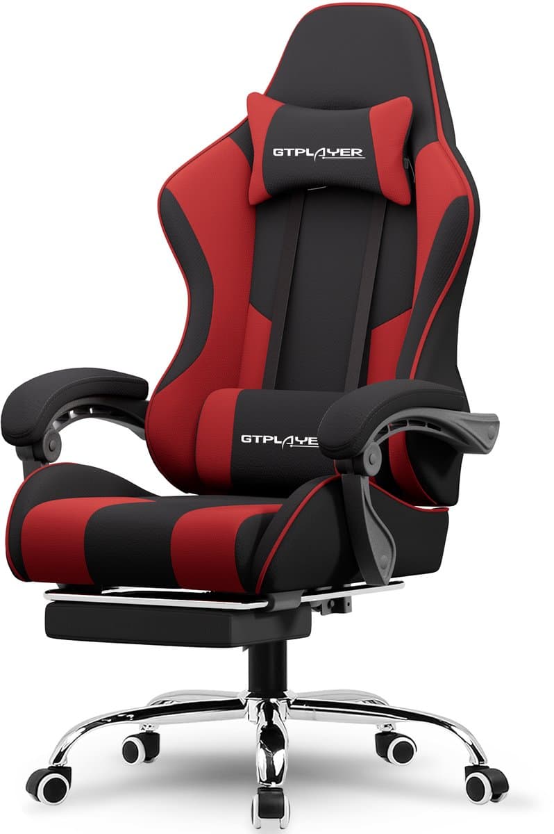 GTPLAYER Gamingstoel 135° verstelbaar, ergonomisch, met uitschuifbare voetsteun - Rood stof — afbeelding 1