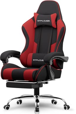 GTPLAYER Gamingstoel 135° verstelbaar, ergonomisch, met uitschuifbare voetsteun - Rood stof — thumbnail 1