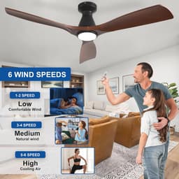 Depuley 52 inch plafondventilatoren met verlichting: walnoot 3-bladige inbouwventilator met laag profiel voor slaapkamer - dimbare buitenstille DC-motorventilator met afstandsbediening — thumbnail 1